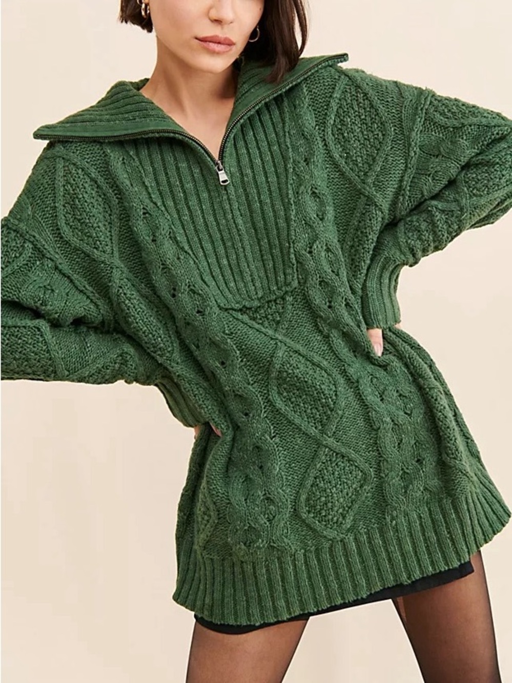 Free People Driftwood Cable Knit Polo Sweater Dress - Size S
